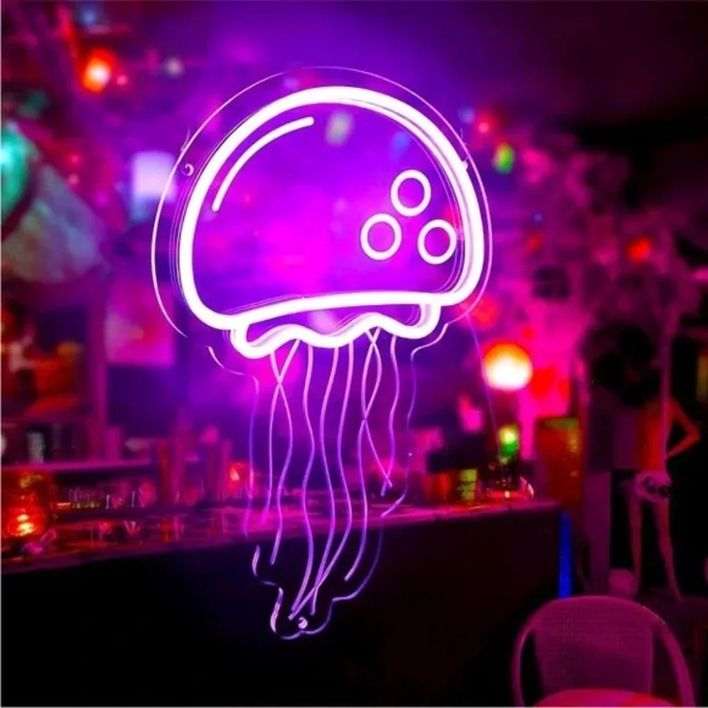Jellyfish Purple Pink Neon LED Light Animal Wall Room Decor Patio Kid Teen Gift